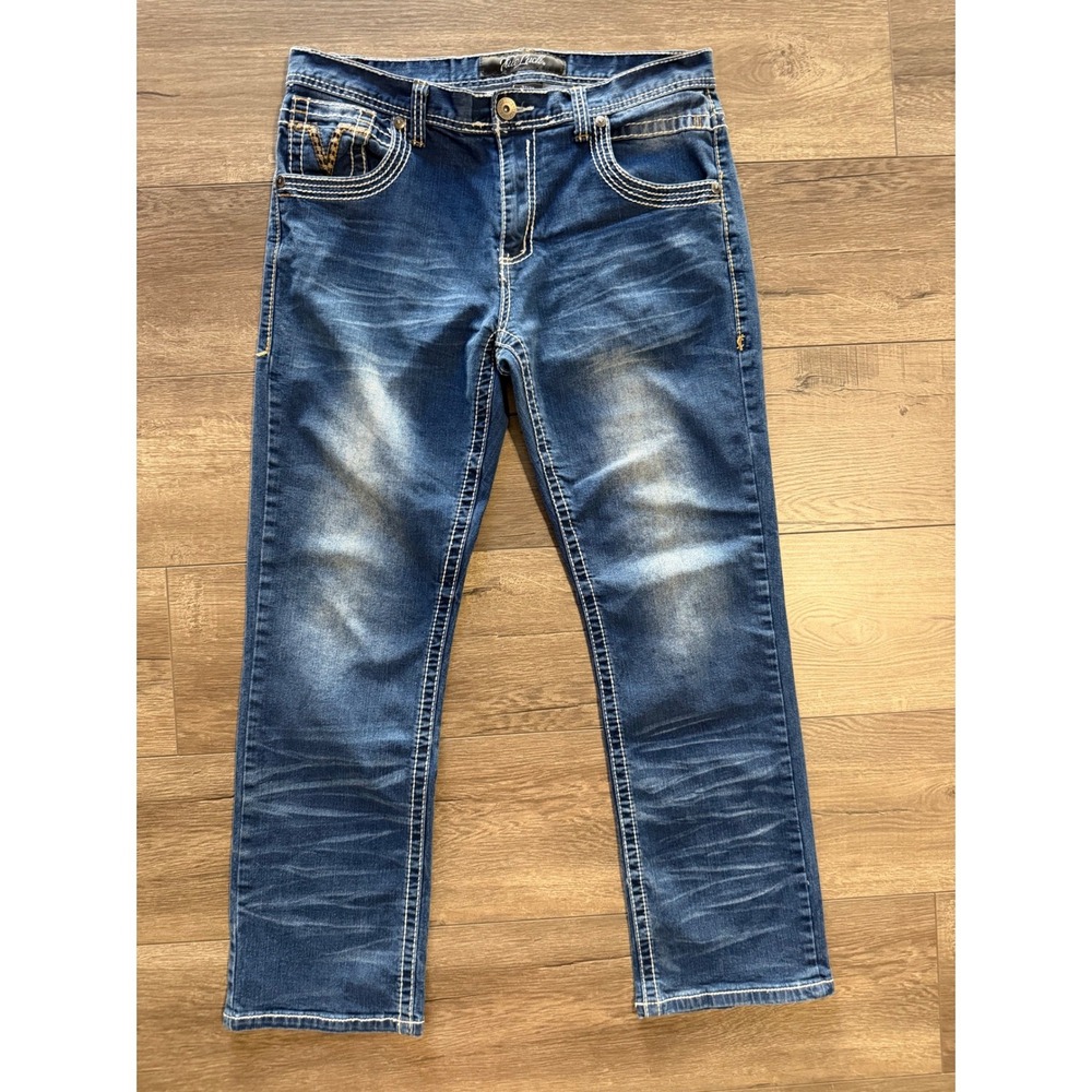 True Luck Jeans Straight Leg Thick Stitch Embroidered 32x30 (actual 32x28)